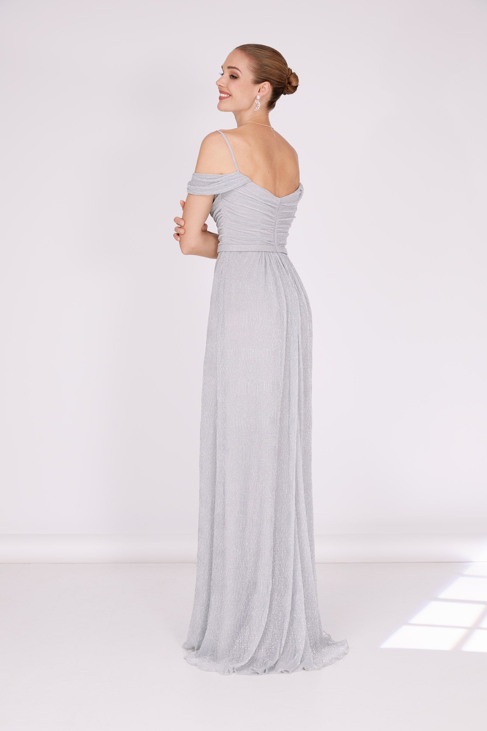 Light grey maxi outlet bridesmaid dress